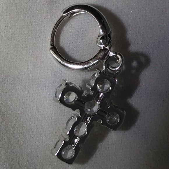 Cross Earrings Stainless Steel White Sapphires - Picture 4 of 4